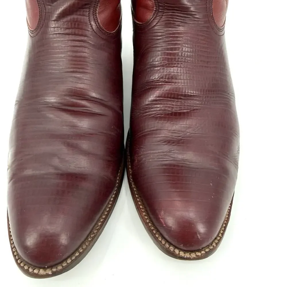 VTG Siete Leguas Red Leather Lizard Embossed Thunderbird Cowboy Boots Size 10E